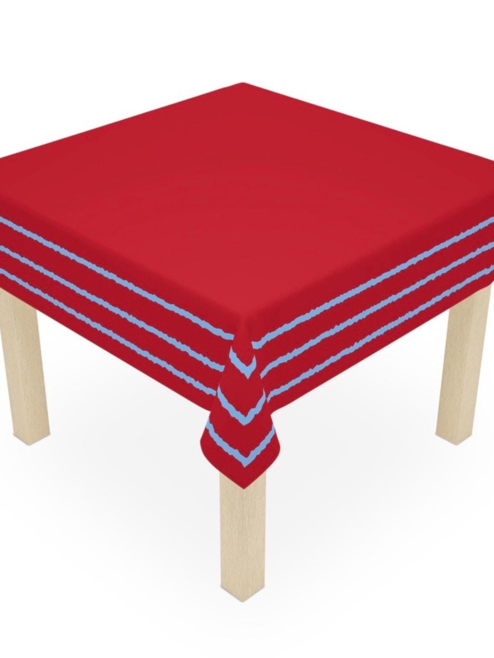 Red Tablecloth with Light Blue Stripe Accent - Home Dining